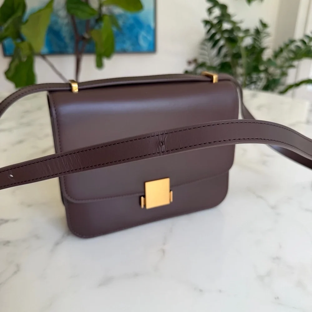 Quince Italian Leather Box Shoulder Bag Crossbody Dark Brown - Picture 12 of 16